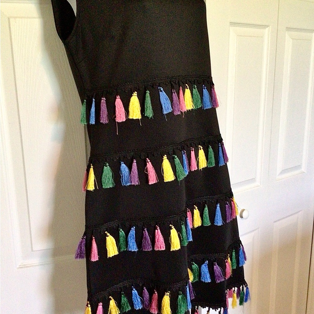 NWT New York & Co. MIDI Sleeveless Dress with Multi-Colored Tassels M - Picture 3 of 7